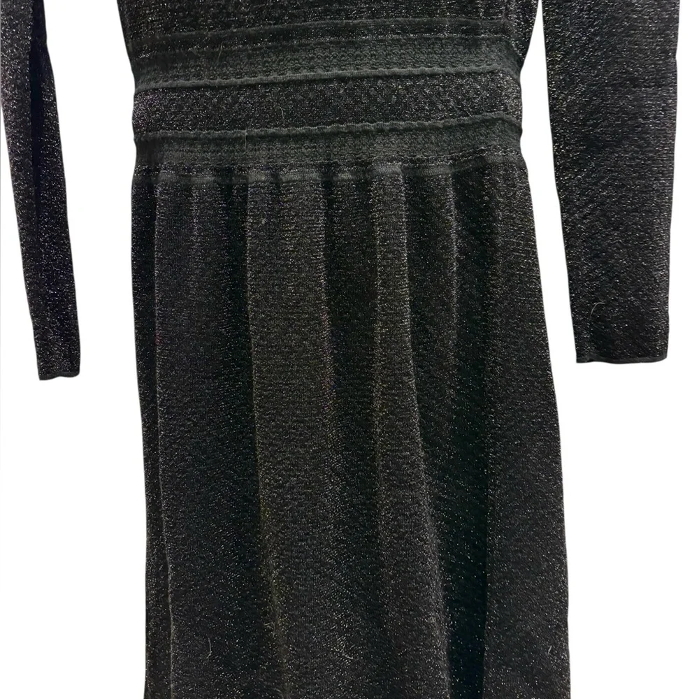 TORY BURCH Isabelle Long Sleeve Metallic Fit & Flare Dress Black Size Small